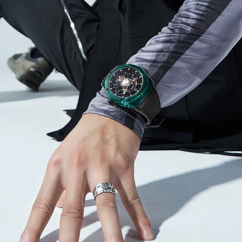 BONEST GATTI Automatic Mechanical Movement Rubber Strap Watch Men's Watches Black Dial-9