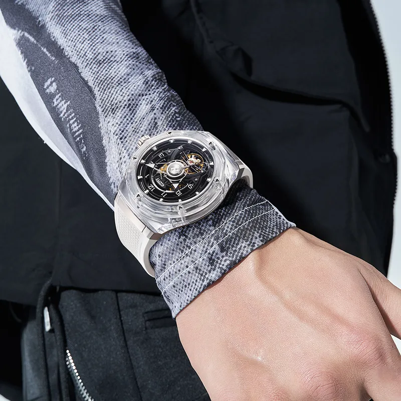BONEST GATTI Automatic Mechanical Movement Rubber Strap Watch Men's Watches Black Dial-6