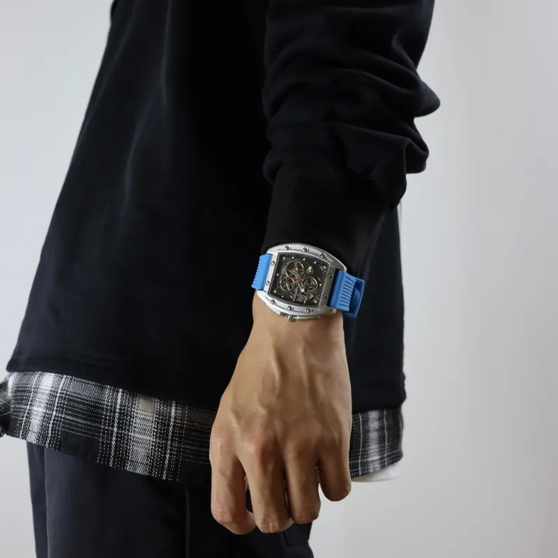 FAIRWHALE Pioneer Collection Men's Watch Automatic Mechanical Movement Silicone Strap Watch Men's Watches Cut Out Dial-2