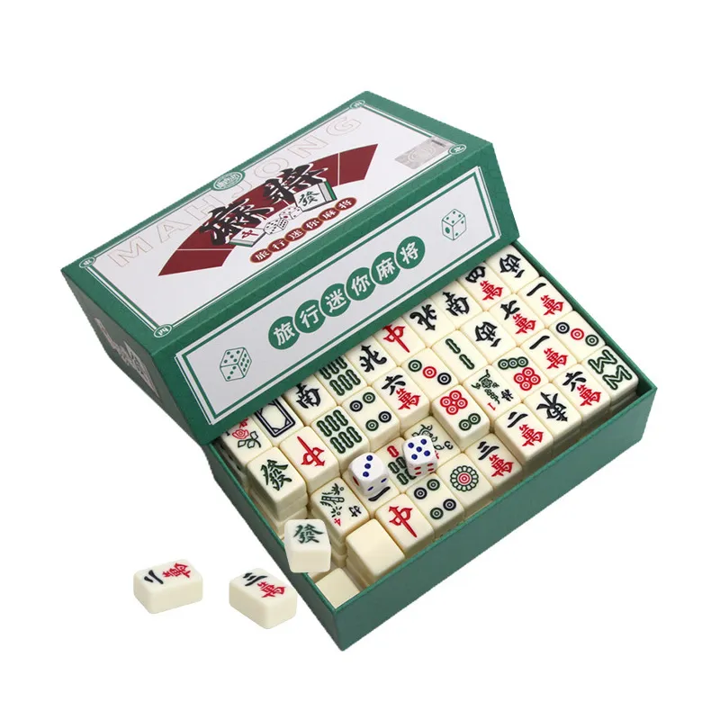A Little Tide To Play Green Mini Mahjong Portable Small Hand Scratched Tiles Board Games-1