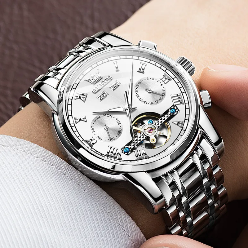 OLEVS Play The Cool Series Mechanical Movement Stainless Steel Watchband Watch Men's Watches Black Dial-9