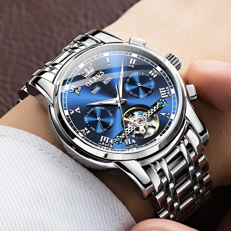 OLEVS Play The Cool Series Mechanical Movement Stainless Steel Watchband Watch Men's Watches Black Dial-5