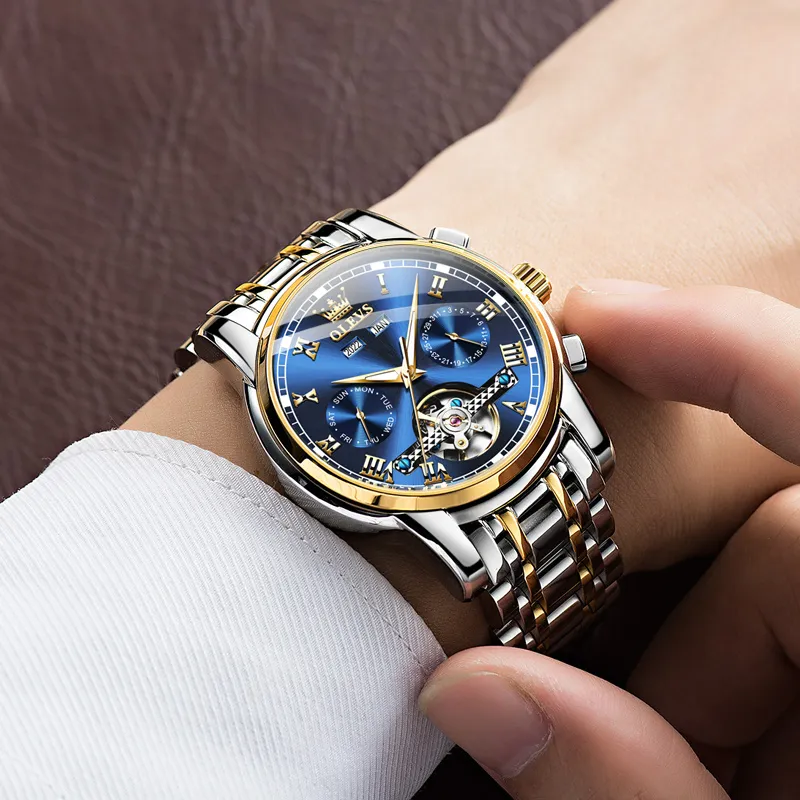 OLEVS Play The Cool Series Mechanical Movement Stainless Steel Watchband Watch Men's Watches Black Dial-14