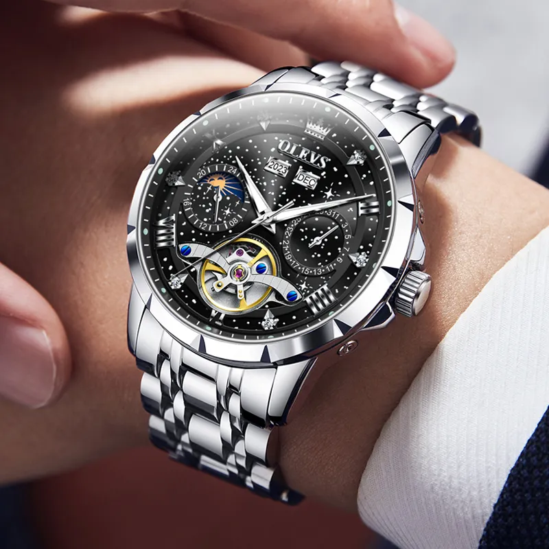 OLEVS Automatic Mechanical Movement Stainless Steel Watchband Watch Men's Watches Black Dial-15