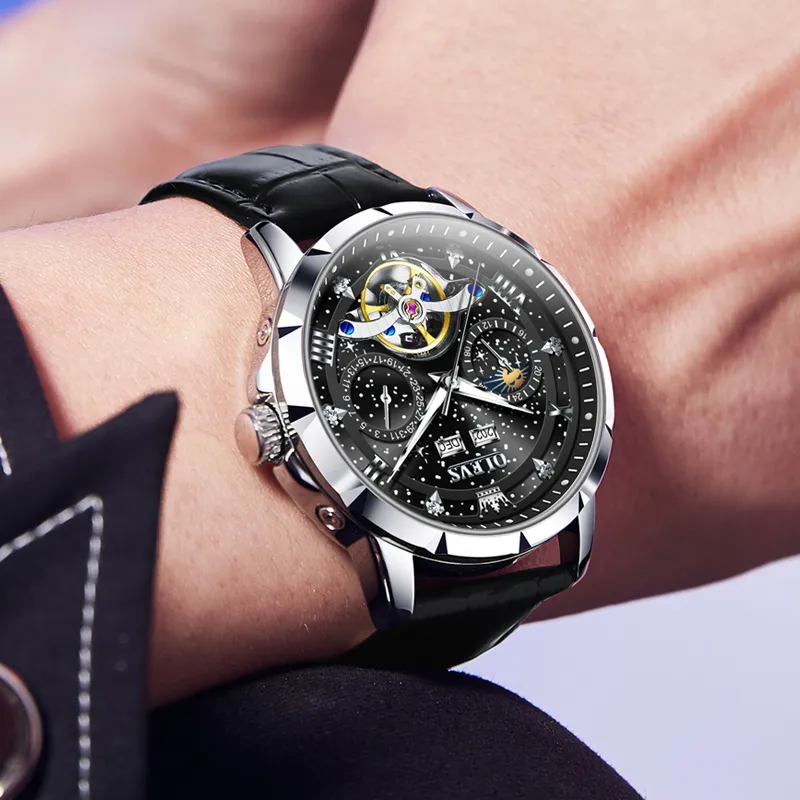 OLEVS Automatic Mechanical Movement Stainless Steel Watchband Watch Men's Watches Black Dial-35