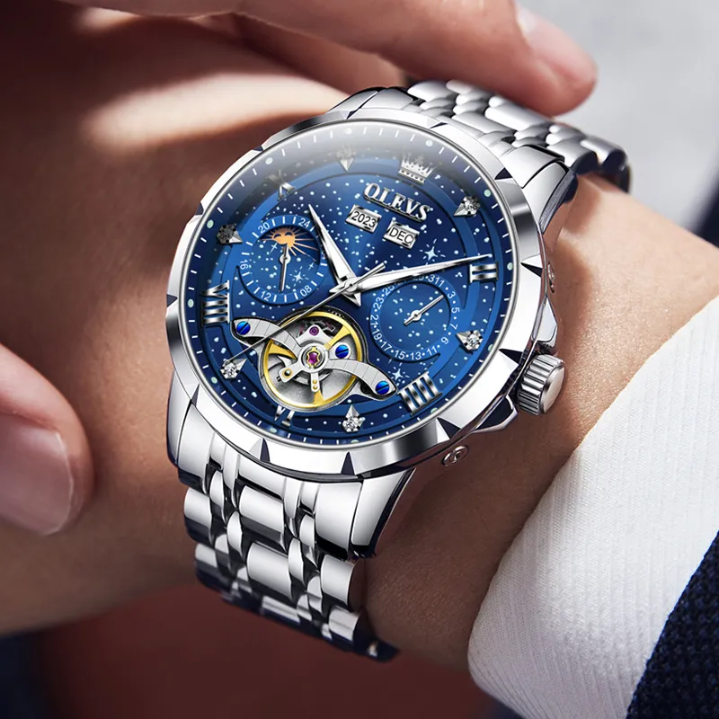 OLEVS Automatic Mechanical Movement Stainless Steel Watchband Watch Men's Watches Black Dial-20
