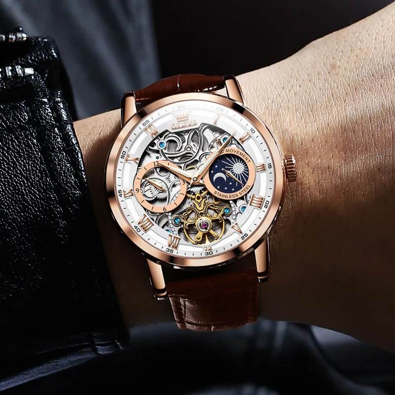 OLEVS Wisdom Series Mechanical Movement Watch Men's Watches White Dial-12
