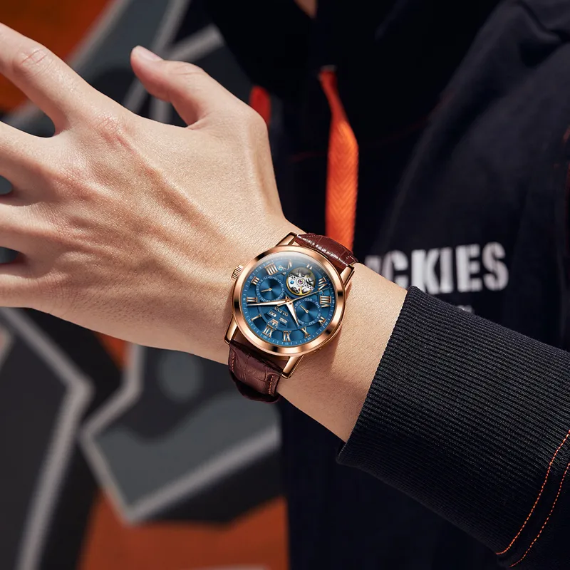 OLEVS Play The Cool Series Automatic Mechanical Movement Leather Strap Watch Men's Watches White Dial-20