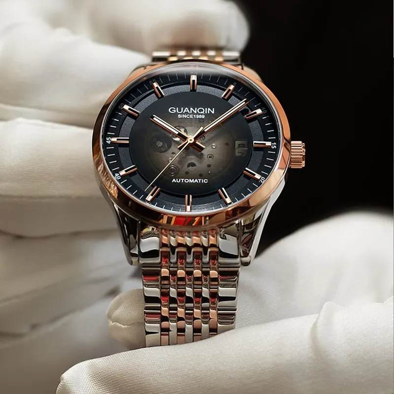 GUANQIN Automatic Mechanical Movement Stainless Steel Watchband Watch Men's Watches Black Dial-4