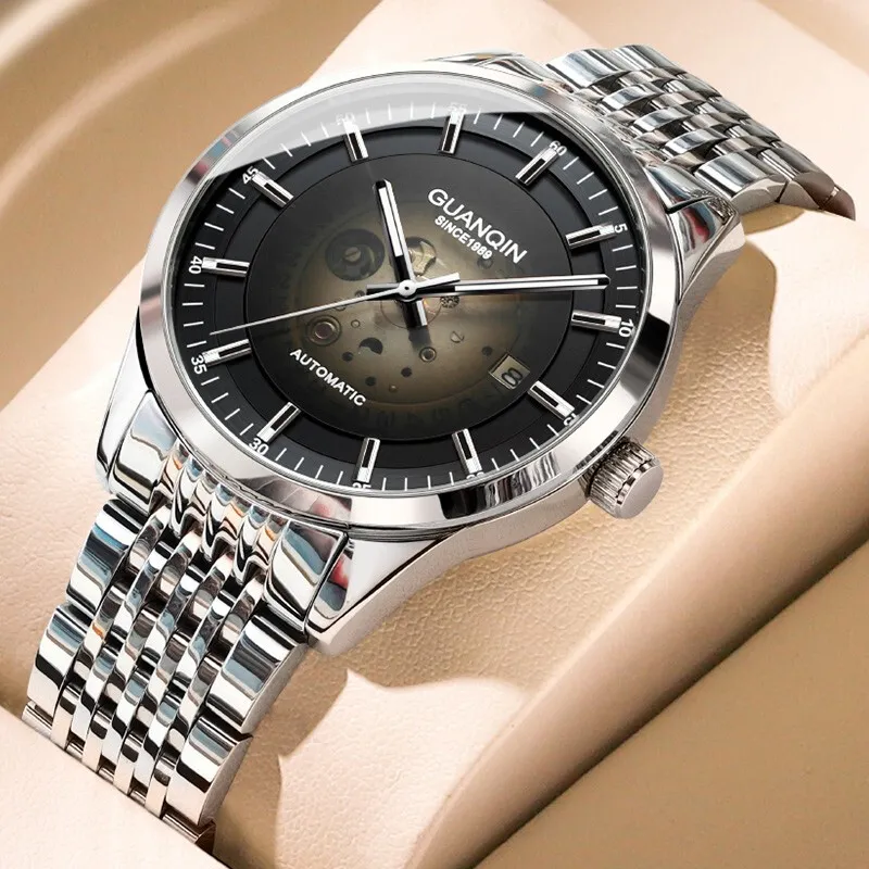 GUANQIN Automatic Mechanical Movement Stainless Steel Watchband Watch Men's Watches Black Dial-1