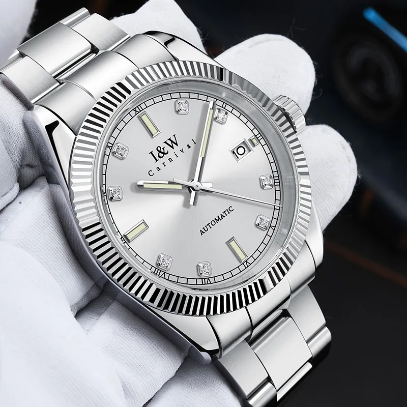 I&W CARNIVAL HWGUOJI Automatic Mechanical Movement Watch Men's Watches Gray Dial-9