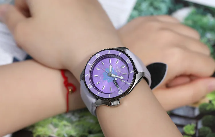 SEIKO Mechanical Movement Leather Watch Bands Watch Unisex Purple Watch Dial-4