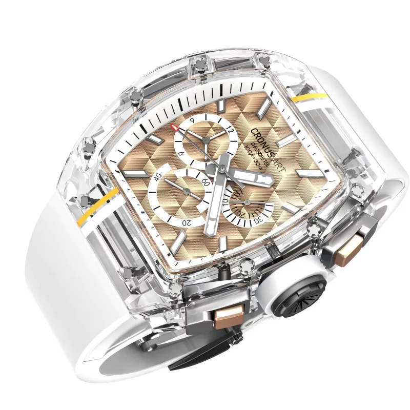 CRONUSART Automatic Mechanical Movement Rubber Strap Watch Men's Watches Gold Dial-3