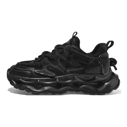 TCELLARS Porous Series Chunky Sneakers Unisex Low Top Jet Black/Khaki White/Jet Black Distressed
