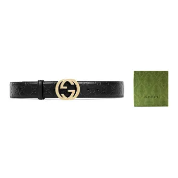 GUCCI Signature Double G Smooth Buckle Leather Belts Men's Black Width 3.7CM