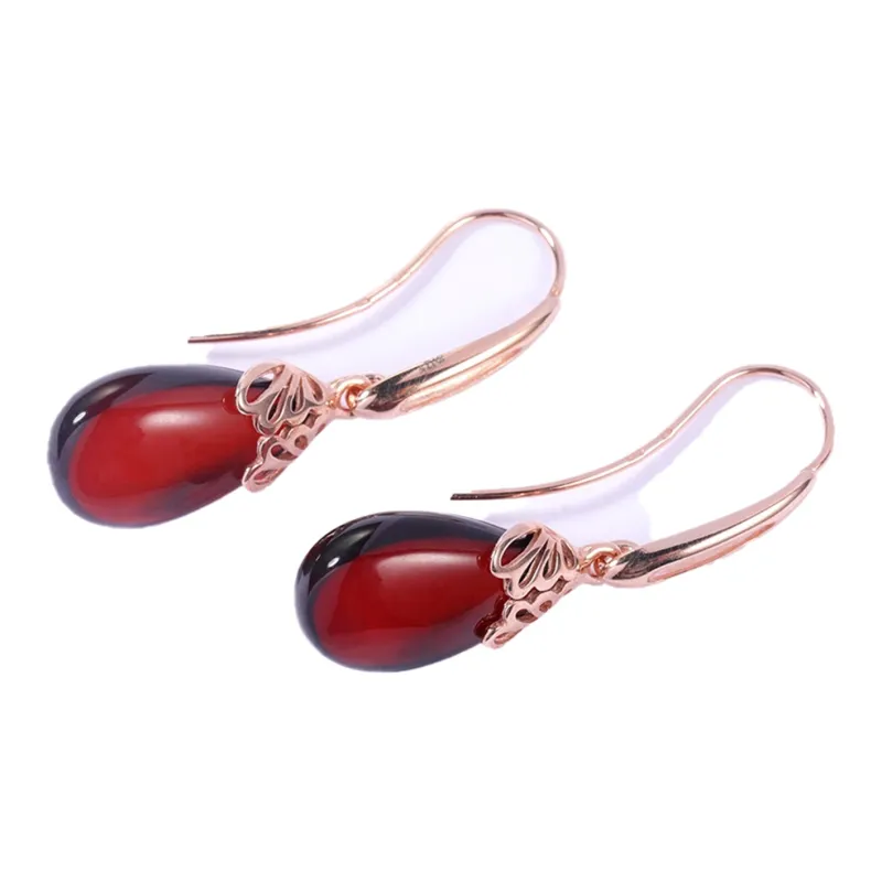 S&A S925 Silver With Gemstones Amber Beeswax Hoop Earrings Drop Earrings Fine Jade Earrings Women's-6
