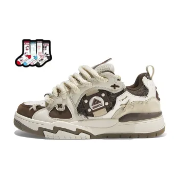 Masongarments Wear resistant And Lightweight Low Top Skateboard Shoes Unisex Misty Brown White