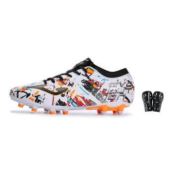 Joma FG Rubber Long Studs Artificial Ground Anti Slip Wear Resistant Soccer Shoes Men's White Black