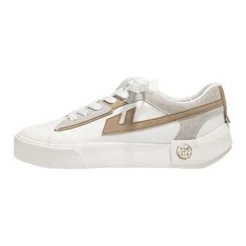Warrior Sky Power Chinoiserie Collection Round Tip With Small Heel Low Top Retro Sports Canvas Shoes Unisex White Khaki