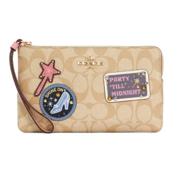 COACH Corner Zip Canvas Shoulder Bag Crossbody Bag Handbag Small Size Women's Khaki Monogram