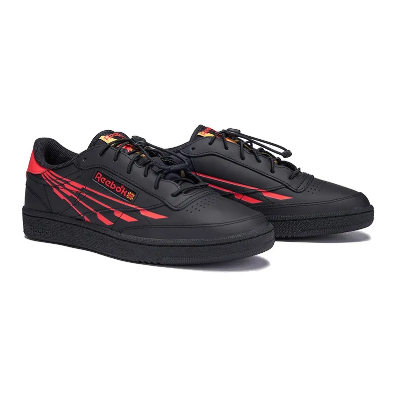 Reebok Club C Anti Slip Wear Resistant Low Top Skateboard Shoes Men's Black Red-2