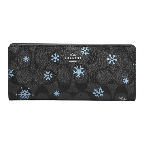 COACH Slim Wallet Coated Canvas With Smooth Leather Card Holder Wallet Women's Black