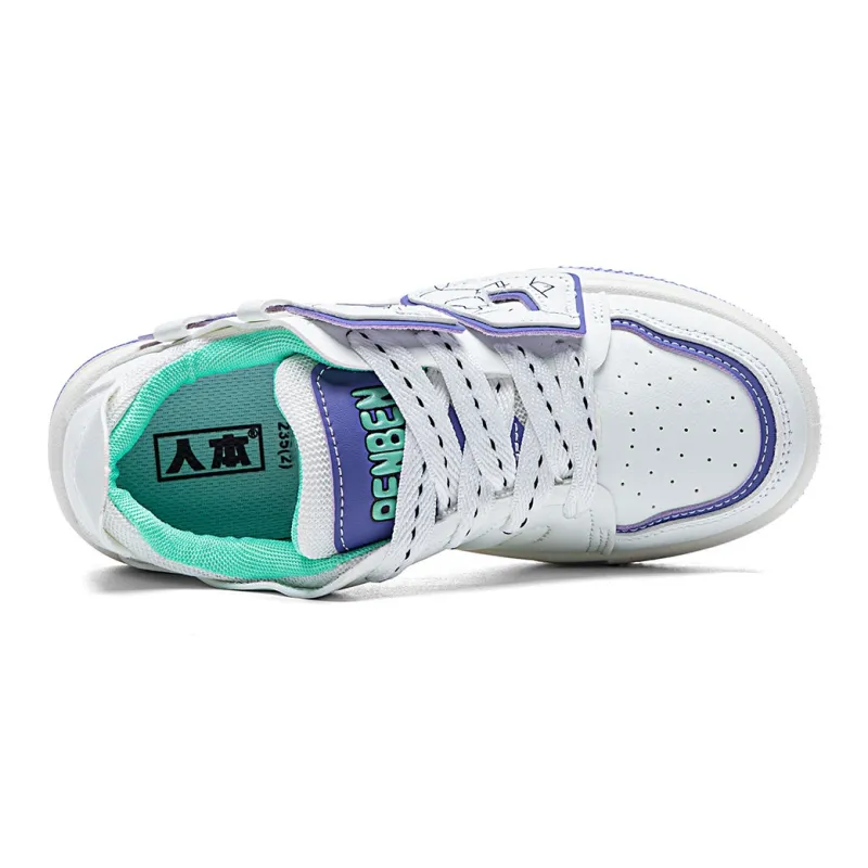 RENBEN Cushioning Wear Resistant Low Top Skateboard Shoes Women's White Purple-2