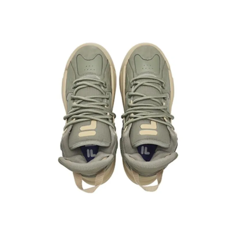 FILA FUSION THE MASH Cushioning Wear Resistant Mid Top Vintage Basketball Shoes Men's Green Yellow-2