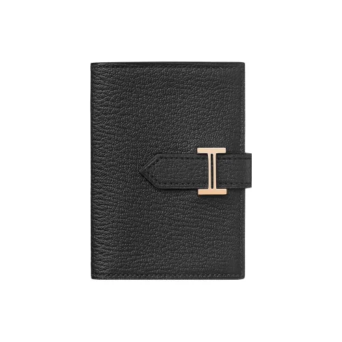 HERMES Bearn Goatskin Wallets Card Holders Unisex Noir Black