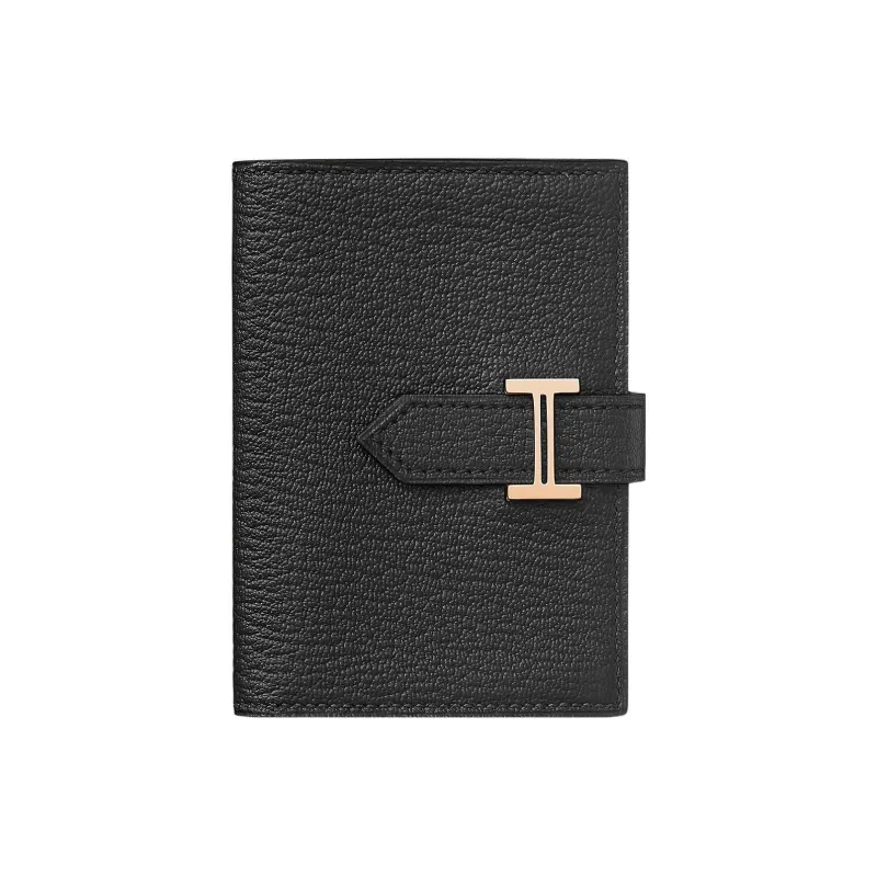 HERMES Bearn Goatskin Wallets Card Holders Unisex Noir Black-0