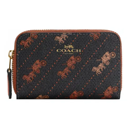 COACH Zip Around PVC Card Holders Clutches Wallets Mini Women's Black