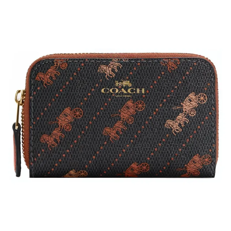 COACH Zip Around PVC Card Holders Clutches Wallets Mini Women's Black-0