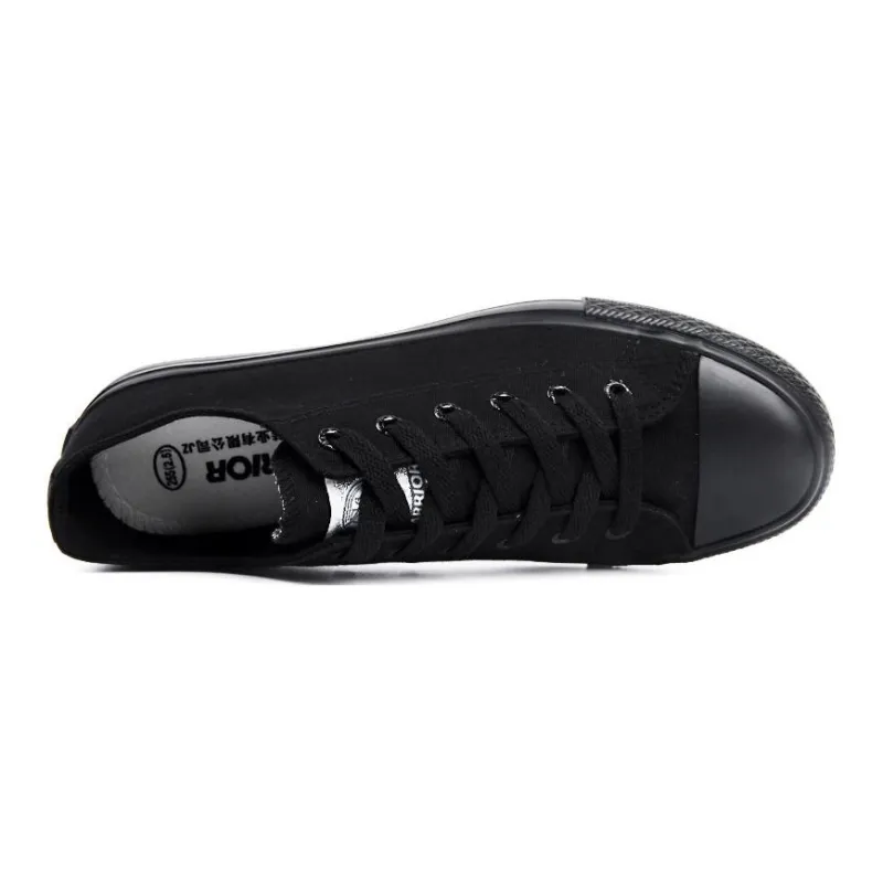 Warrior Slip Resistant Breathable Low Top Canvas Shoes Unisex All Black-2