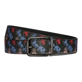 COACH Horse Carriage Pattern Roll Buckle Trendy Pin Buckle Belt Men's Black Width: 3.8cm