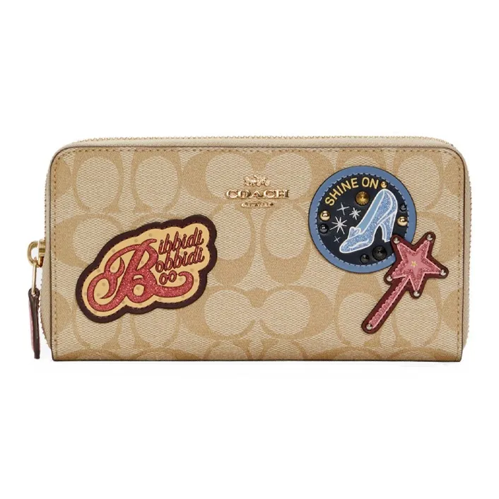 COACH Disney Cinderella Collaboration Accordion Zip Canvas With Leather Wallet Women's Khaki-0
