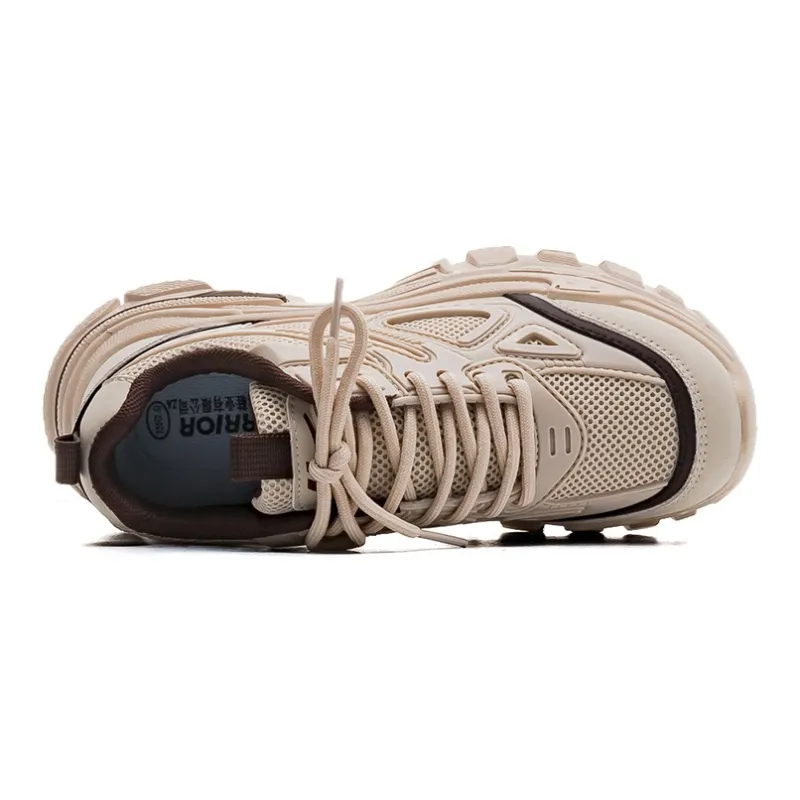 Warrior Warrior Height Increasing Wear Resistant Slip Resistant Low Top Chunky Sneakers Women's Khaki Brown-2
