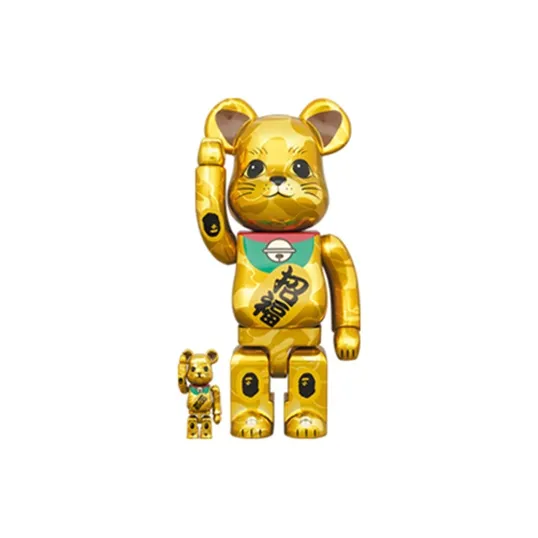 BE@RBRICK x BAPER Maneki Neko & Daruma Gold Plated Lucky Cat & Silver Plated Daruma 4 Pack Set Trendy Figures 100%400%-1