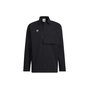 adidas originals Solid Color Buckle Lapel Long Sleeves Shirt Black