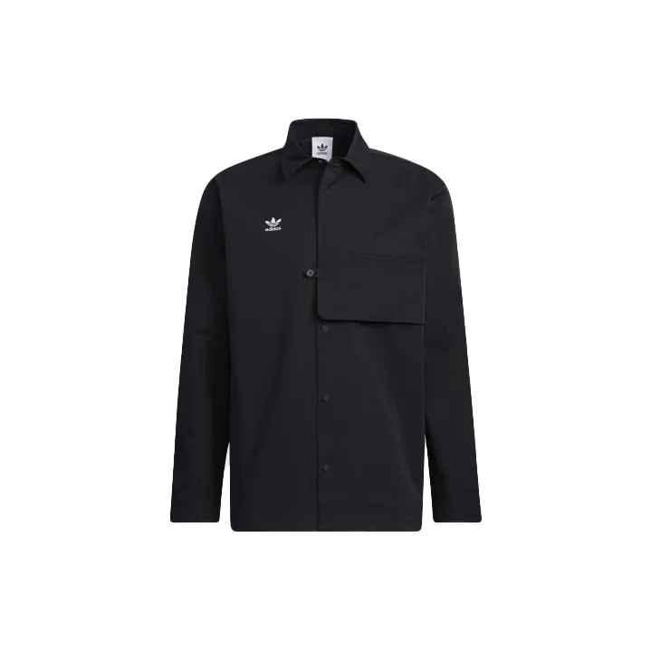 adidas originals Solid Color Buckle Lapel Long Sleeves Shirt Black-0