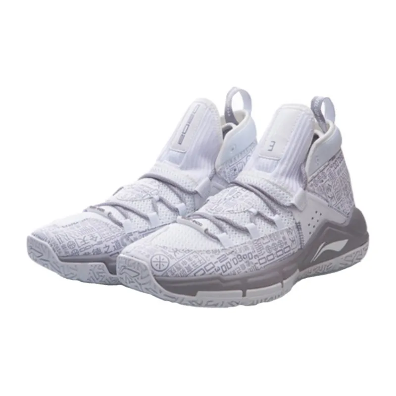 LiNing ALL DAY 5 All Day 5 Cushioning Anti-Slip And Wear-Resistant Mid-Top Performance Basketball Shoes Gray White-2