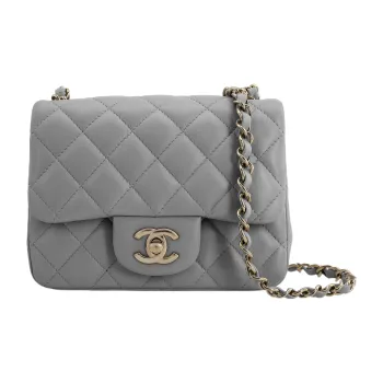 CHANEL Classic Flap CF Lambskin Shoulder Bag Crossbody Bag Mini Women's Silver Gray