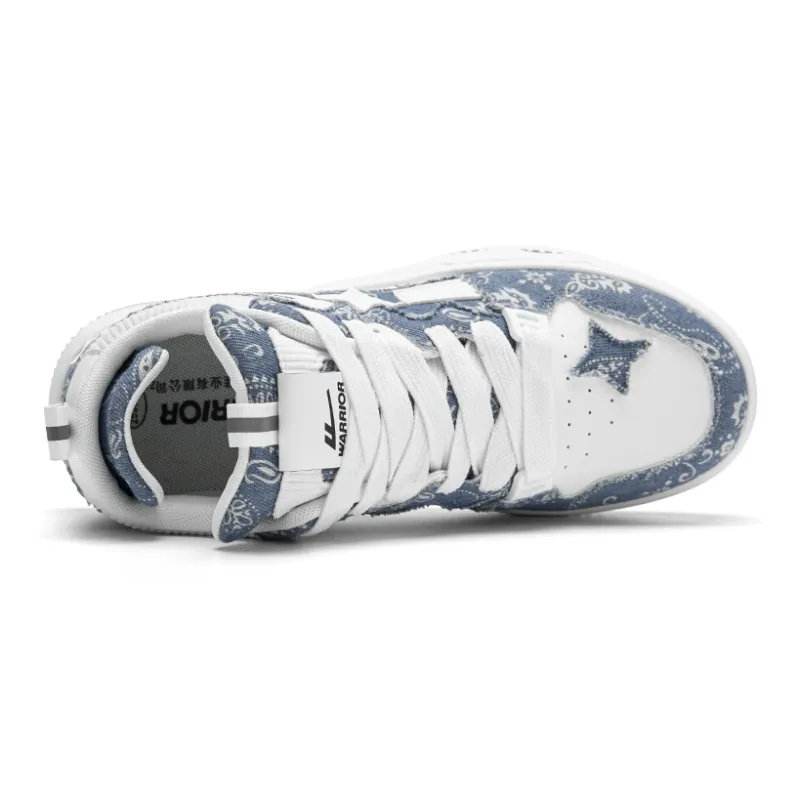 Warrior Anti Slip Wear Resistant Low Top Skateboard Shoes Unisex Denim Blue White-3