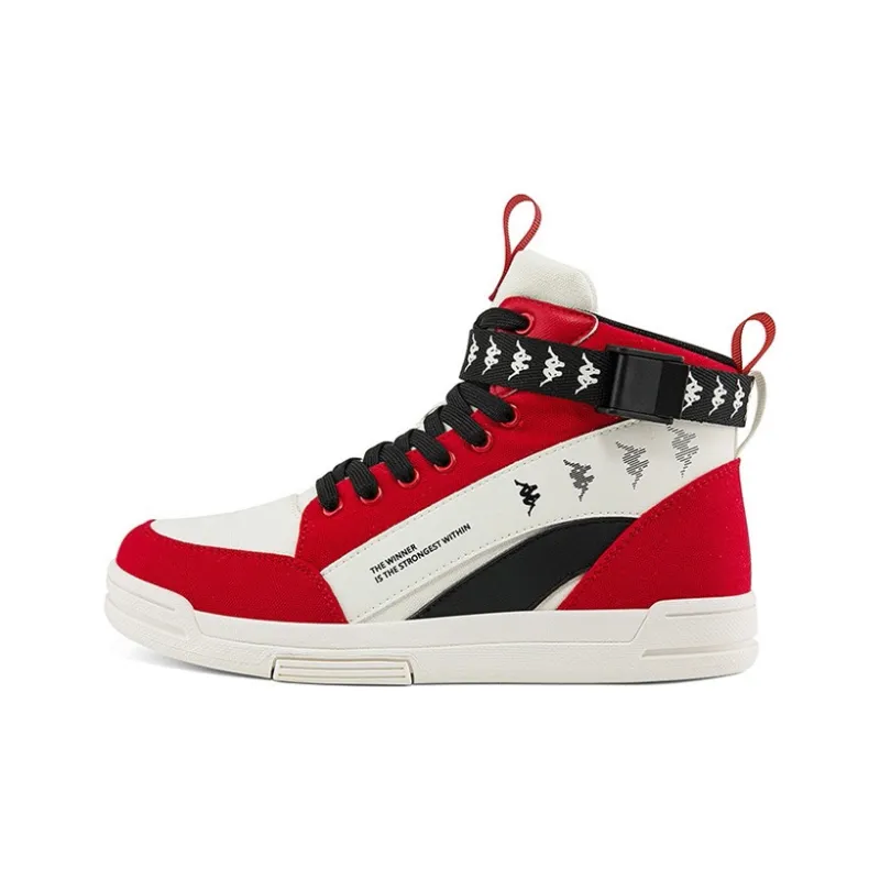 Kappa Coverage Anti Slip And Wear Resistant High Top Skateboard Shoes Unisex Red Black White-0