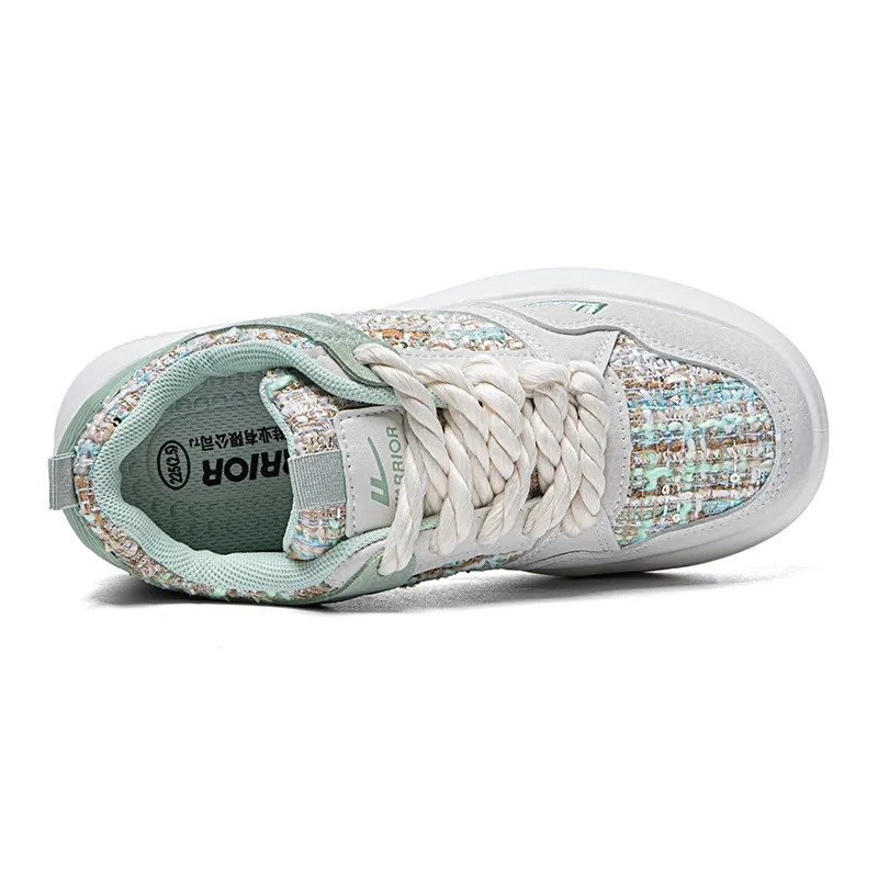 Warrior Chanel Inspired White Sneakers Wear resistant And Lightweight Low Top Skateboard Shoes Women's Beige Green-2