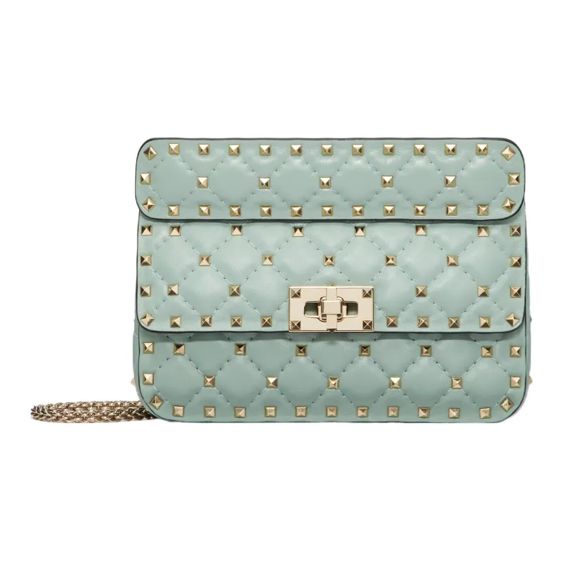 Valentino ROCKSTUD SPIKE Soft Sheep Leather Portable Crossbody Bag Shoulder Bag Small Size Women's Green-0