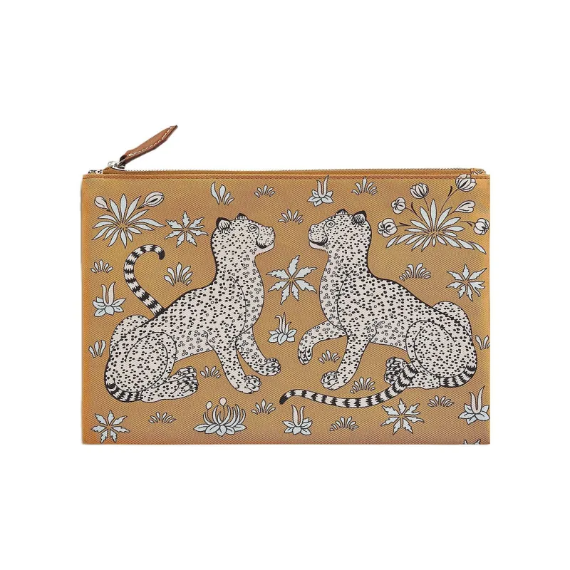 HERMES Epsom Calfskin Makeup Bag Women's Sandy Beige/Chalk White/Gold-0