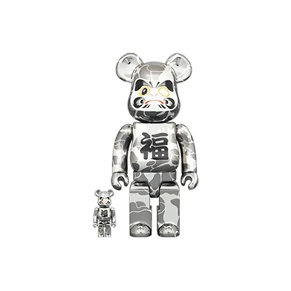 BE@RBRICK x BAPER Maneki Neko & Daruma Gold Plated Lucky Cat & Silver Plated Daruma 4 Pack Set Trendy Figures 100%400%-3