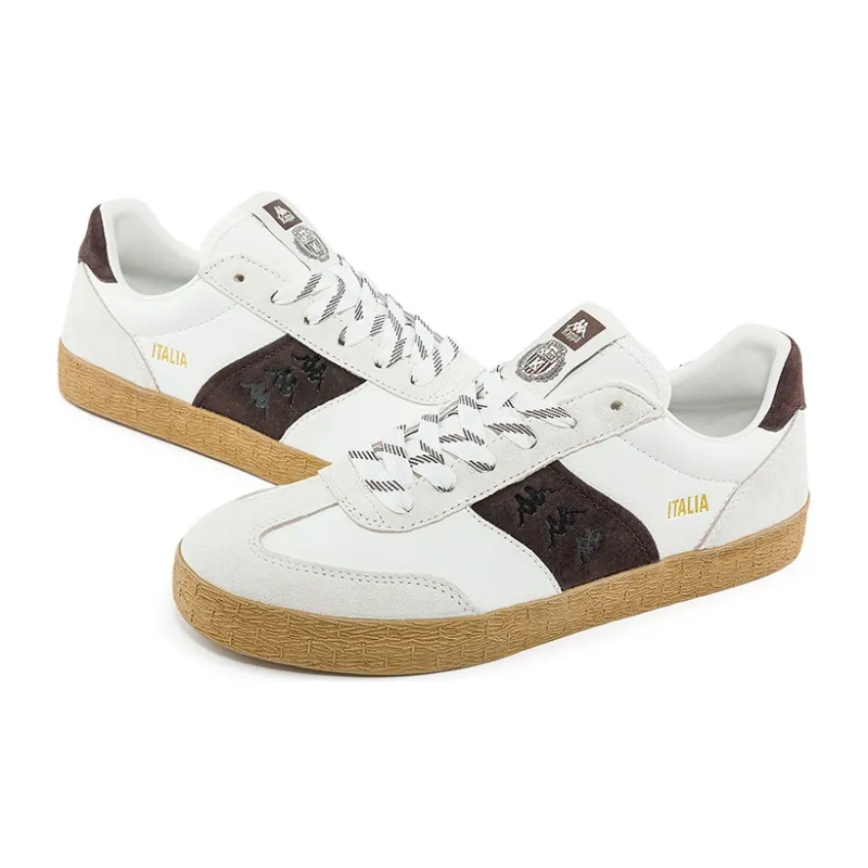 Kappa Anti Slip Wear Resistant Low Top Skateboard Shoes Unisex Korean White/Chocolate Dark Brown-3