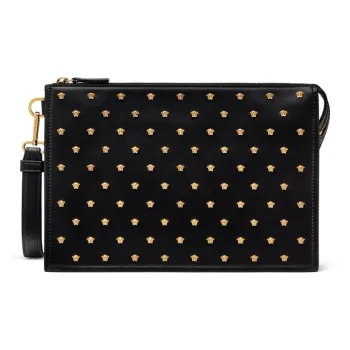 VERSACE Leather Handheld Handbag Men's Black