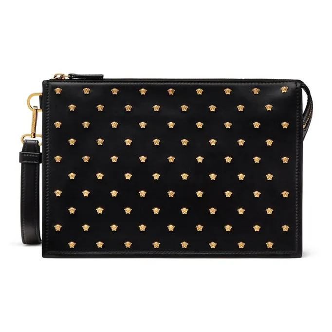 VERSACE Leather Handheld Handbag Men's Black-0